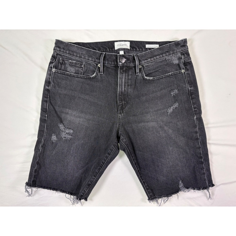 Frame L'Homme Cut Off Short Men 36 Bishop Distressed Black Denim Summer Grunge